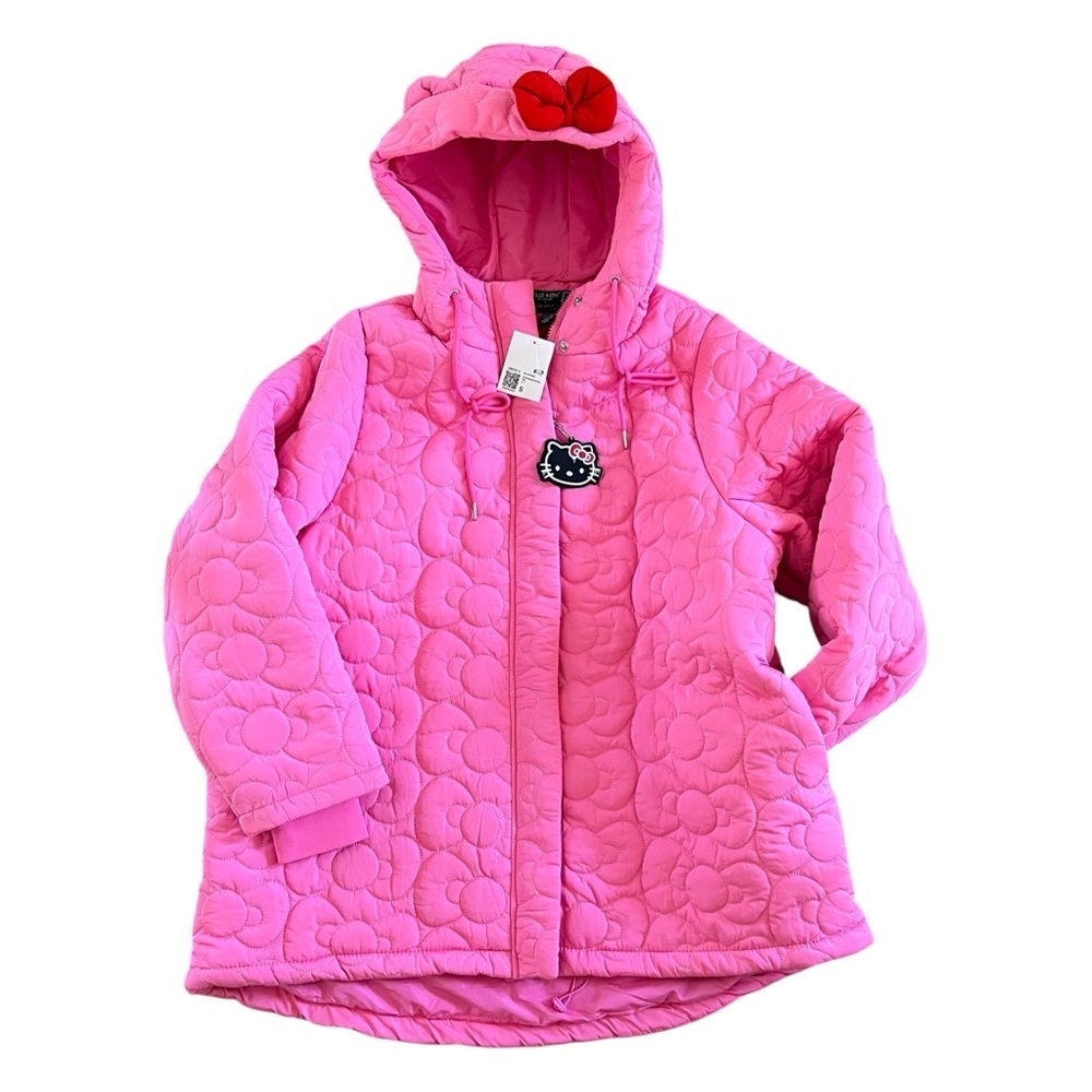NWT Forever 21 X Hello Kitty & Friends Oversized Pink Bow Puffer Jacket Small - Picture 3 of 11